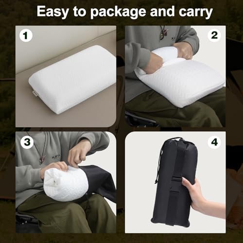 Vekkia Travel Pillow, Memory Foam Pillow Compressible Camping Pillow with Washable Cover,Ergonomic Supportive Pillow for Sleeping Ideal for Adults Kids Travel, Hiking, Airplane and Car-S - color: White, size: Small