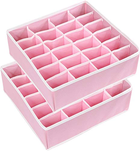 Simple Houseware 2 Pack Closet Sock Organizer, 24 Cell Drawer Divider, Pink - color: Pink, size: 2 Pack