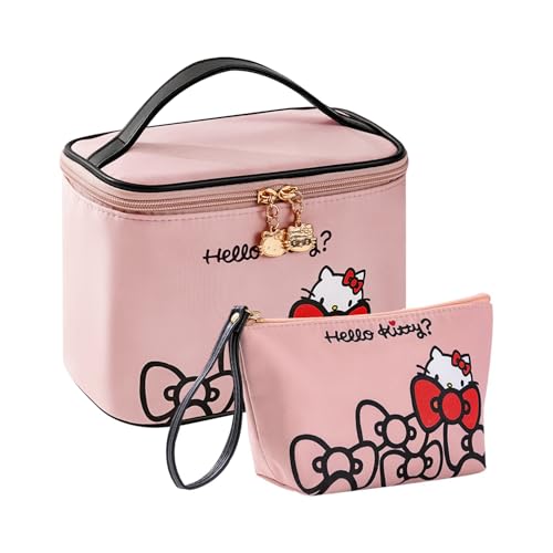 Vimanllie Travel Makeup Bag Large Cosmetic Bags with Brush Holder,Pink Waterproof 2PCS Portable Cosmetic Case for Women,Toiletry Bag for Skincare&Beauty Tools for Her - color: 3B-Pink 2PCS