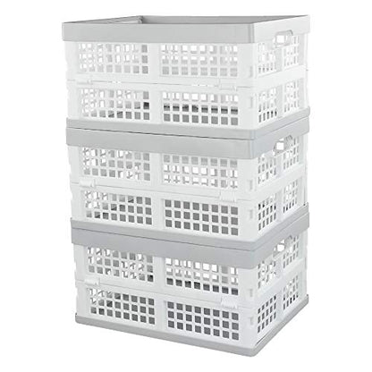 Vababa 3-Pack Plastic Stackable Collapsible Storage Crate, 15 L Stacking Folding Storage Basket - size: 15 L