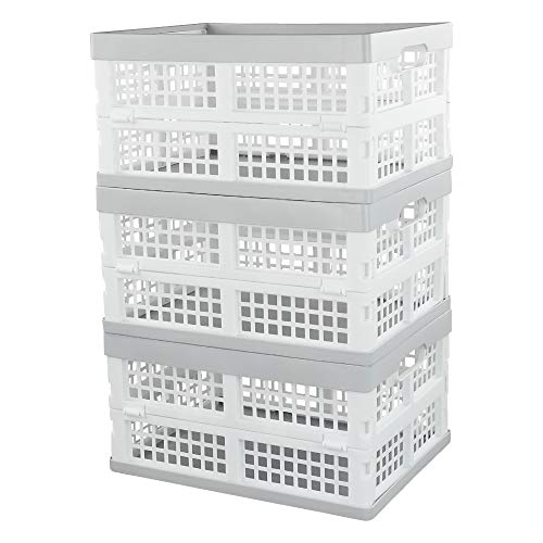 Vababa 3-Pack Plastic Stackable Collapsible Storage Crate, 15 L Stacking Folding Storage Basket - size: 15 L