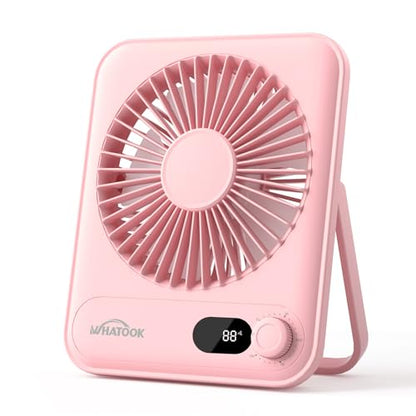 WHATOOK Small Desk Fan Personal Fans: 5000mah 25 Hours Battery Office Quiet Mini Desktop Fan Portable Rechargeable Travel Essentials (Pink, 2000 mAh) - color: Pink