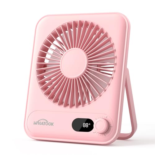 WHATOOK Small Desk Fan Personal Fans: 5000mah 25 Hours Battery Office Quiet Mini Desktop Fan Portable Rechargeable Travel Essentials (Pink, 2000 mAh) - color: Pink