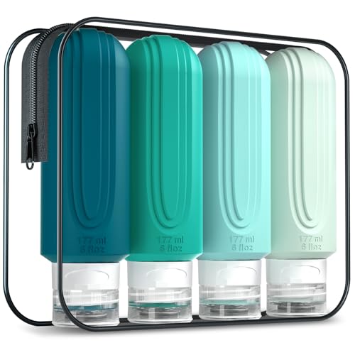 Mrsdry Travel Bottles for Toiletries, Large 6oz Oversize Containers, BPA Free Leak Proof Tubs Refillable Liquid Traveler Accessories with Toiletry Bag for Cometic Shampoo and Lotion Soap (4 Pack) - color: Mint-6oz