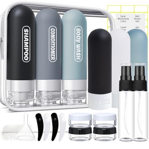 20 Pack Travel Bottles Set, TSA Approved Travel Size Toiletries Containers, Leak Proof Shampoo and Conditioner Bottles, Refillable Travel Essentials Toiletry Bottles (Dark Color) - color: dark color