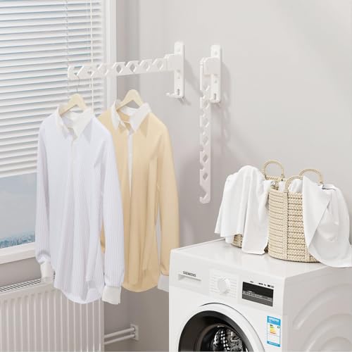 Wall Mounted Clothes Drying Rack, Wall Clothes Hanger Hook for Laundry Room, Clothes Hanger Foldable, Wall Rack Indoor, Perfect for Small Spaces, White 2 Packs - color: White 2 Pack