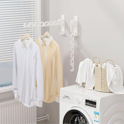 Wall Mounted Clothes Drying Rack, Wall Clothes Hanger Hook for Laundry Room, Clothes Hanger Foldable, Wall Rack Indoor, Perfect for Small Spaces, White 2 Packs - color: White 2 Pack
