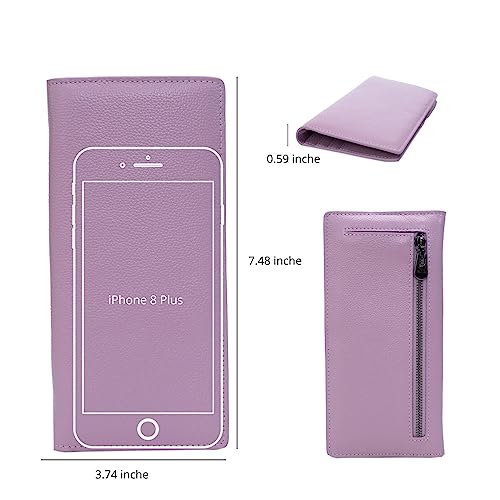 Bveyzi Ultra Slim Thin Leather RFID Blocking Credit Card Holder Bifold Clutch Wallets for Women - color: Light Purple