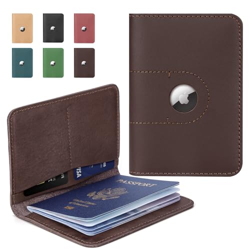 ALLIVE Passport Holder for Travel, Genuine Leather Passport Holder with AirTag Slot for Women and Men, Passport Cover Wallet Travel Must Haves Airport Essentials, Travel Gifts, Brown - color: Brown, style: With Airtag Holes