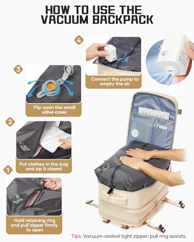 wepadre Vacuum Backpack Travel with Pump Travel Backpack with Vacuum System Expandable Vacpack Compression Backpacks for Travel Easy Vac Pack Carry on Luggage Beige - color: Beige