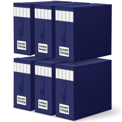 WOWBOX Sheet Organizers and Storage,Closet Bed Sheet Organizer Under Bed Storage and Organization with Label Cards & Clear Window for Bedding Sheets,Duvet Covers,Blankets (6 Pack，Blue) - color: Blue, size: 6 Pack