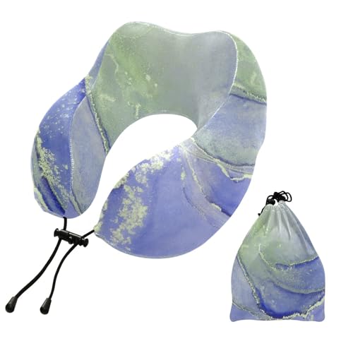 Portable U-Shaped Neck Pillow for Travel 100% Pure Memory Cotton for Airplane Car Office Rest - color: Blue