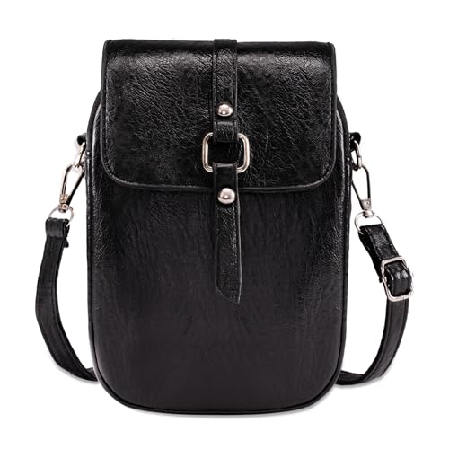 Small Crossbody Bags for Women, Vegan Leather Messenger Bag Anti Theft, Shoulder Bag with Card Slots - color: Oil Black