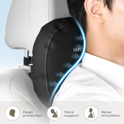 Coverado Leather Car Headrest Pillow Car Neck Pillow with Adjustable Strap, Head Support Rest Driver Relax Head Muscles Relieve Driving Fatigue, Breathable & Removable Cover, Black - color: Black, size: 1 Piece
