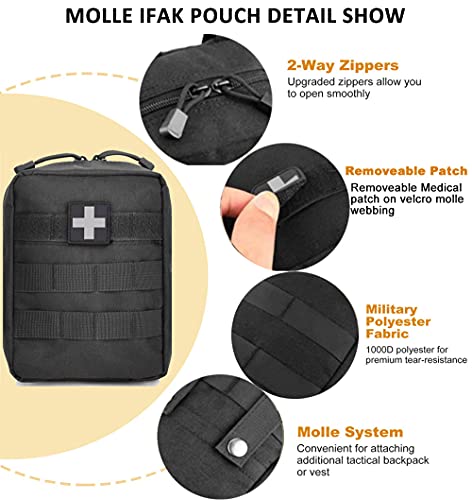 First Aid Pouch Empty Small, Tactical Molle EMT Pouch Compact Medical IFAK Rip Away Untility Bag Pouches - color: Black