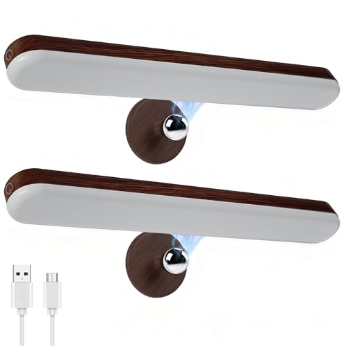 Benreom 2 Pack Vanity Lights for Mirror with 4000mAh Rechargeable Battery, Touch Control Dimmable Makeup Light with 3 Color Modes, Magnetic 360° Adjustable LED Bathroom Mirror Light, Dark Wood - color: Dark Wood, size: 2 Pack