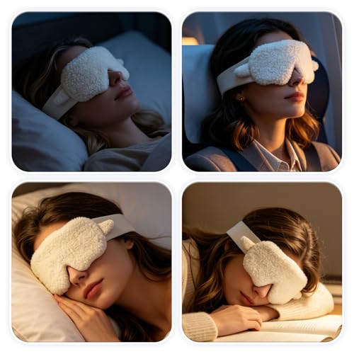 Original Sheep Sleep Mask Soft Light Blocking Eye Mask White Adjustable Elastic Rest Eye Cover Quiet Buckle Comfort Eye Shade for Home Travel School - color: White