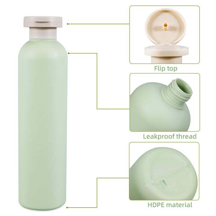 8.8oz Squeeze Bottles with Flip Cap, Refillable Plastic Travel Bottles for Creams, Lotion, Shampoo, Conditioner (2 Pcs) - color: Green, size: 260ml/8.8oz