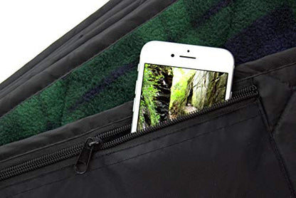 DOWN UNDER OUTDOORS Large Waterproof Windproof Extra Thick 350 GSM Quilted Fleece, or Sherpa Stadium Blanket - color: Green Check