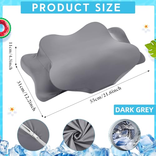 Hahafelt Cooling Cervical Neck Pillowcase Cover (Only Pillow Case) Ergonomic Pillowcase with Zipper Breathable Contour Pillow Cover for Side Back Stomach Sleepers(Dark Gray,Standard Size) - color: Dark Gray, size: Standard