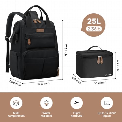 Maelstrom Travel Backpack for Women Men,Laptop Backpack Fits 15.6-17.3 Inch Laptop, Nurse/Work Bag with Insulated Lunch Box (Black) - color: Black