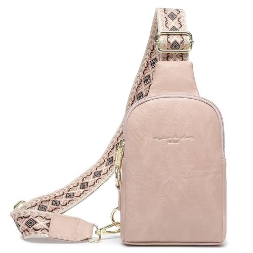 Haytijoe Small Anti Theft Crossbody Bag for Women Faux Leather Lightweight Sling Bags RFID Blocking Fanny Pack for Travel - color: Pink Light