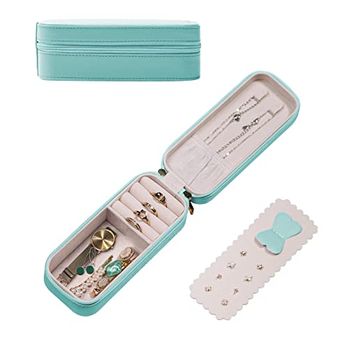 BONNY DODO Small Travel Jewelry Organizers Box for women with PU Leather Portable Mini Jewelry Case with compartments for Necklace Rings Earrings,Luxury Giftable boxes. (Lake Blue, S) - color: Lake Blue, size: S