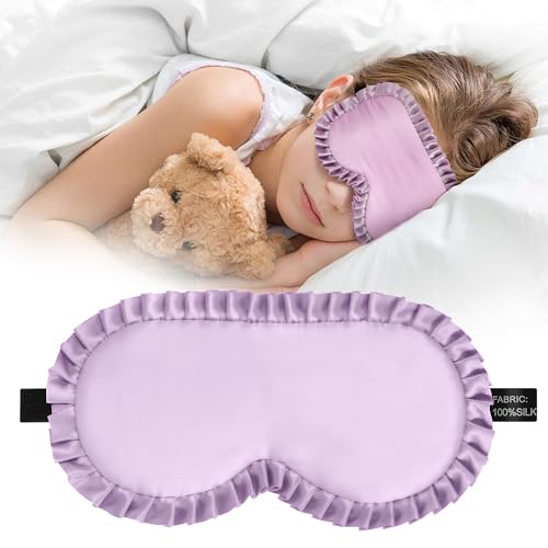 Kids Sleep Mask, 100% Real Mulberry Silk Eye Mask, Sleeping Mask for Kids with Adjustable Elastic Band, Soft & Light Blocking Eye Cover Gift for Boys Girls Teens Age 5+ (Purple) - color: Purple