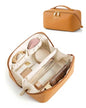 BAGSMART Makeup Bag Travel Cosmetic Bag, Large Make Up Bag Flat Open Toiletry Bag for Women, PU Leather Travel Essentials Organizer Case, Wide-open Pouch Purse for Skincare, Brushes, Ginger Yellow - color: 20- Ginger Yellow