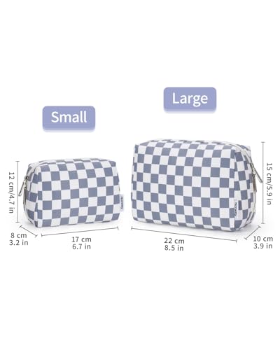 Narwey Checkered Makeup Bag Travel Cosmetic Bag Organizer Toiletry Bag Make Up Bags with Compartments for Women Girls (Large, Grayish Blue Checkerboard) - color: YB-Grayish Blue Checkerboard, style: Large