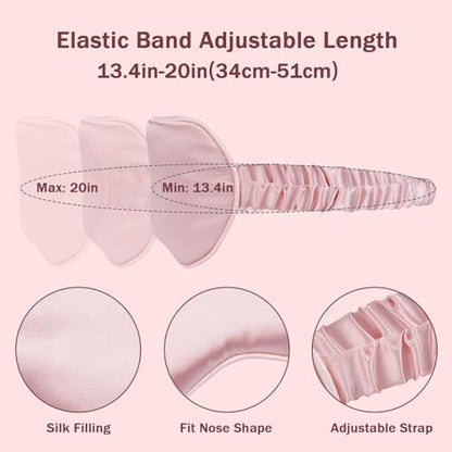Amrules Sleep Mask Set of 2, Adjustable Silk Eye Mask for Sleeping, Soft Sleeping Eye Shade Cover for Women, Good for Blocking Light, Reducing Puffiness, Enhancing Sleep Quality (Blush Pink & Black)