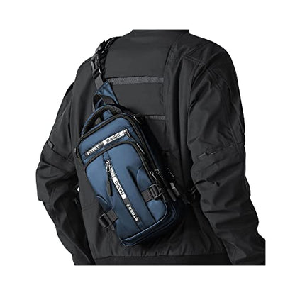 Blue Sling Crossbody Backpack Shoulder Messenger Bag for Men, Mini Anti Theft One Strap Motorcycle Backpack Sling Tactical Chest Bag for Hiking Walking Biking Travel Cycling - color: Blue-mini