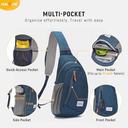 HALOVIE Anti Theft Crossbody Sling Bag RFID Travel Sling Backpack Lightweight Hiking Shoulder Chest Bag for Walking Work - color: Blue