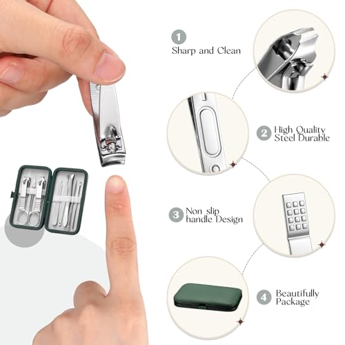 Hanaive 6 Set Manicure Set 48 Pcs Nail Clippers Pedicure Kit Gift for Fathers Day 8 in 1 Stainless Steel Grooming Kit Professional Nail Care Tools with Luxurious Travel Case for Men Women - color: Green