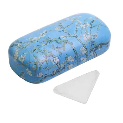 PERFECTSIGHT Sunglasses Case, Large Hard Shell Glasses Case, Cute PU Leather Protective Eyeglasses Case for Women Men - color: Blue Apricot Blossom