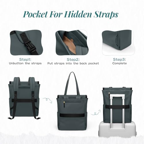 GOLF SUPAGS Convertible Laptop Backpack for Women Casual Daypack Notebook Tote Bag for Work College Travel Leisure (Atrovirens) - color: Atrovirens-n