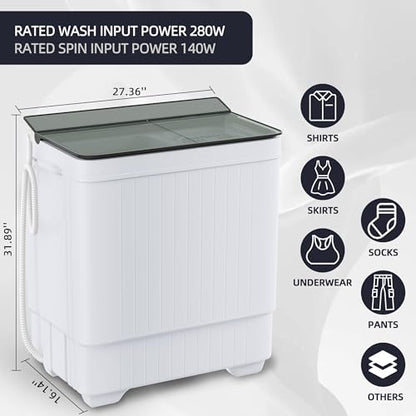 Elevon Portable Washing Machine Twin Tub 18.7 Lbs Capacity, (14.3 Lbs) and Spinner(4.4 Lbs) Combo Mini Compact Laundry Washer for Home, Apartment, Camping, RVs and Dorms, Black/White - style: 18.8LBS
