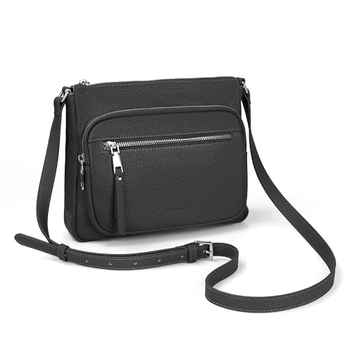 befen Anti Theft Genuine Leather Crossbody Bags for Women Handbags and Shoulder Basg with Built in Wallet RFID Leather Purse - color: Black