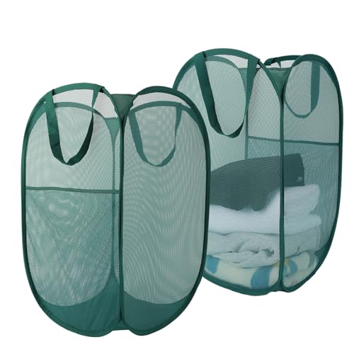 Upgraded 100L Extra Large Collapsible Laundry Baskets, 2 Pack XL Mesh Pop Up Laundry Hamper with Handles, Portable Travel Laundry Basket, Foldable Hamper. Green - color: Green, size: 2-Pack Vertical