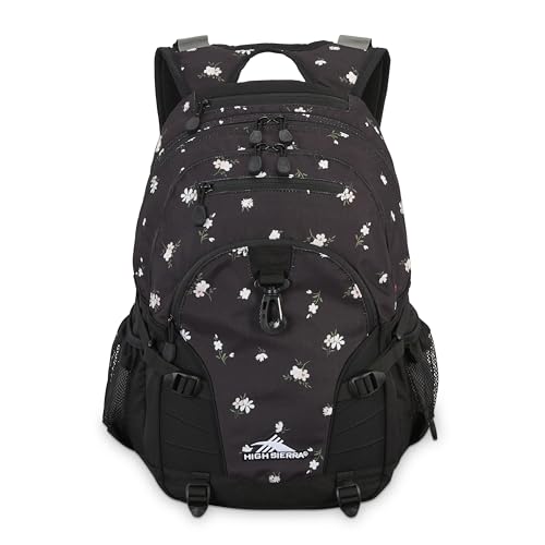High Sierra Loop-Backpack, School, Travel, or Work Bookbag with tablet-sleeve, Floral/Black, One Size - color: Floral/Black