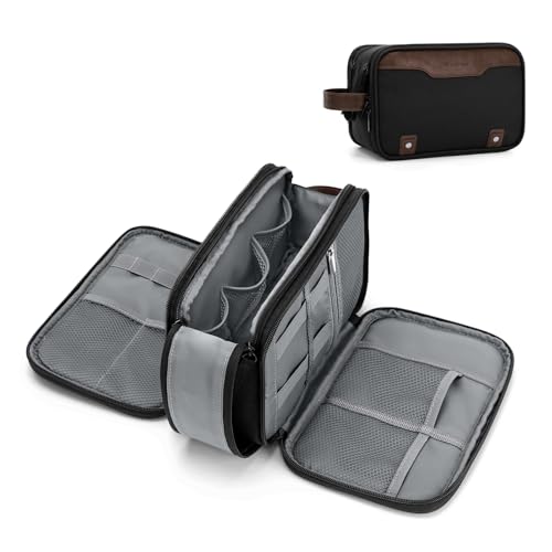 Wedama Toiletry Bag for Men, Medium Hanging Travel Toiletry Bag, Extra Electronic Organizer Bag Waterproof Travel Bag for Toiletries with PU Handle for Travel Business Trips Swim Camping, Black&Brown - color: Black&Brown, size: Medium