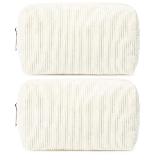 SOIDRAM 2 Pack Corduroy Makeup Bag for Women, Beige Makeup Pouch Small Cosmetic Bag Travel Toiletry Organizer for Skincare, Brushes & Essentials - color: Corduroy Beige, size: 2 Pack
