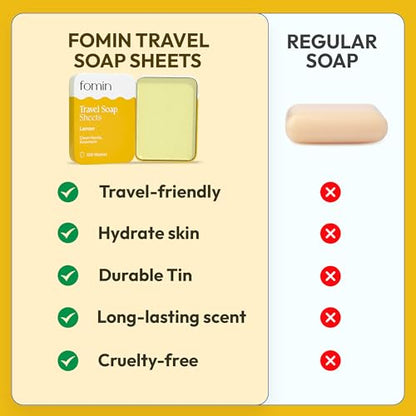 FOMIN - Paper Soap Sheets Tin for Traveling - 300 Variety (Unscented, Lemon, Lavender) Portable Travel Hand Soap Sheets, Dissolvable Mini Camping Hand Soap for Hand Washing and Camping - color: Variety Pack-001 (Unscented, Lemon, Lavender)