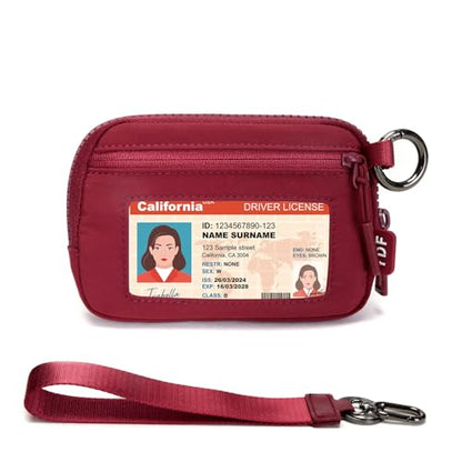 Keychain Wallet for Women Mini Zip Card Holder with ID Window Coin Purse Detachable Wristlet Small Wallets Burgundy - color: Burgundy