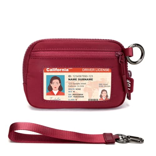 Keychain Wallet for Women Mini Zip Card Holder with ID Window Coin Purse Detachable Wristlet Small Wallets Burgundy - color: Burgundy