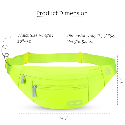 MAXTOP Large Crossbody Fanny Pack with 4-Zipper Pockets,Gifts for Enjoy Sports Festival Workout Traveling Running Casual Hands-Free Wallets Waist Pack Phone Bag Carrying All Phones - color: Neno Green, style: Large Fanny Pack(4 Zipper Pockets)