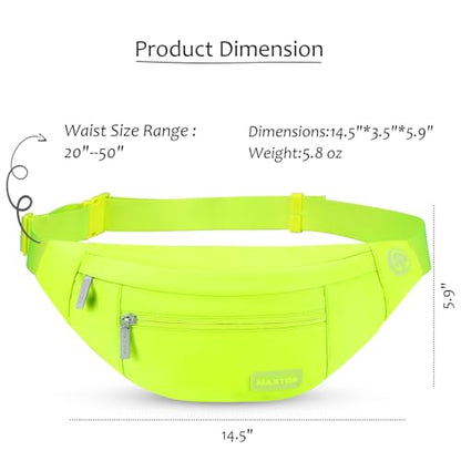 MAXTOP Large Crossbody Fanny Pack with 4-Zipper Pockets,Gifts for Enjoy Sports Festival Workout Traveling Running Casual Hands-Free Wallets Waist Pack Phone Bag Carrying All Phones - color: Neno Green, style: Large Fanny Pack(4 Zipper Pockets)