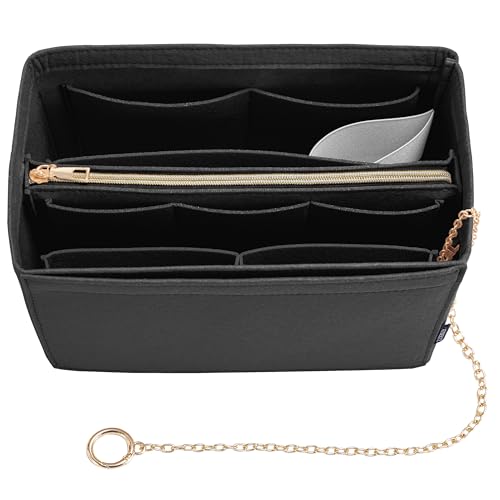 Purse Organizer Insert, Handbag Organizer with Zipper, Tote Shaper with Cup Holder & Keychain, Compatible with LV, Neverfull, MK, COACH, Longchamp, Kate Spade – Black-Lg - color: Black, size: Large