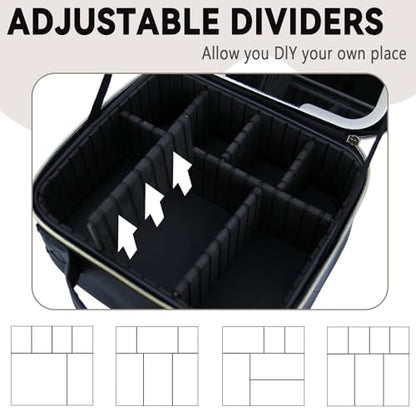 Makeup Bag with LED Mirror, Three-level Adjustable Brightness, Travel Makeup Case with Removable Lighted Mirror, Adjustable Dividers and Brush Storage Board