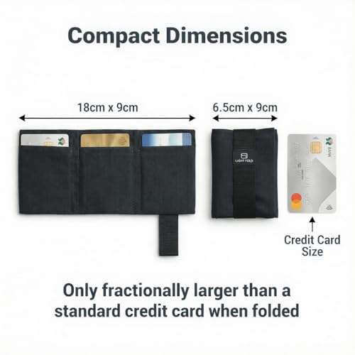 LIGHT FOLD Ultra Slim Tri-Fold Wallet with RFID Blocking, Lightweight Minimalist Men’s Wallet with Elastic Band, Waterproof Durable Nylon Fabric, Slim Front Pocket Card Holder Fits 12 Cards & Cash - color: Black